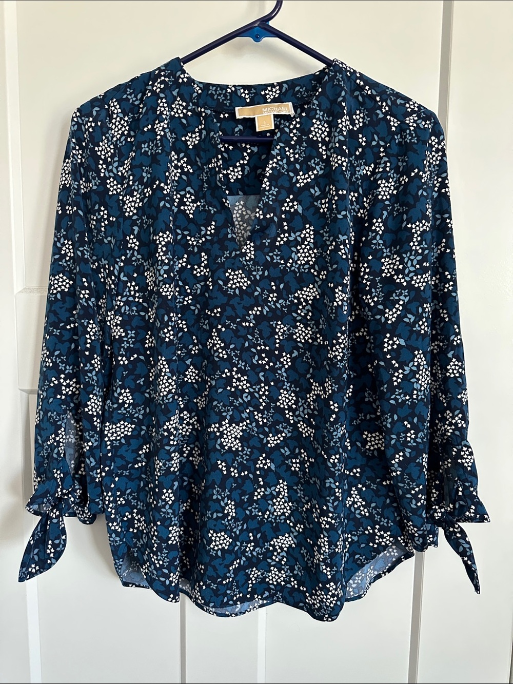 Michael Kors Teal Floral Long Sleeve Blouse